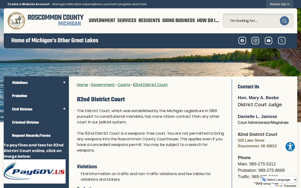 Roscommon County 82nd District Court for booking case and disposition records