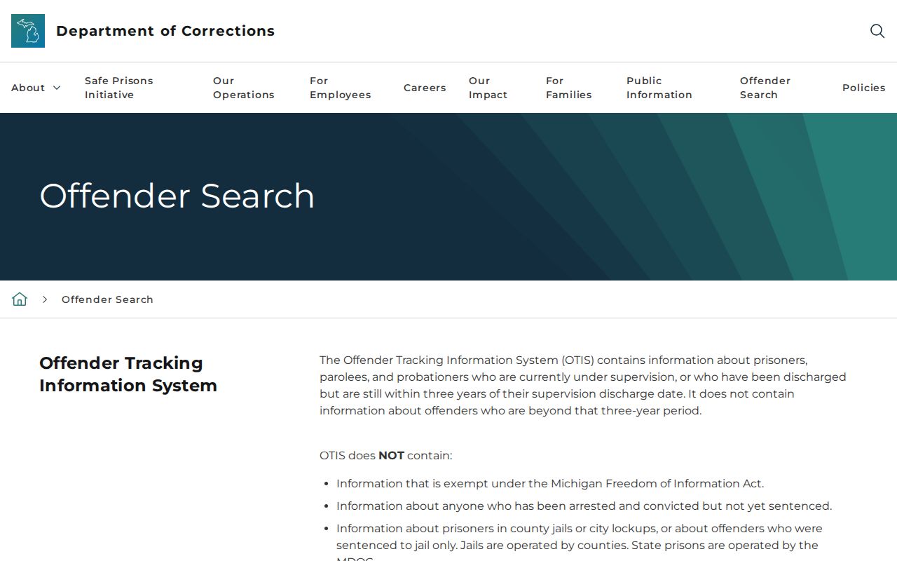 MDOC OTIS search for Roscommon County state custody and offender photo records